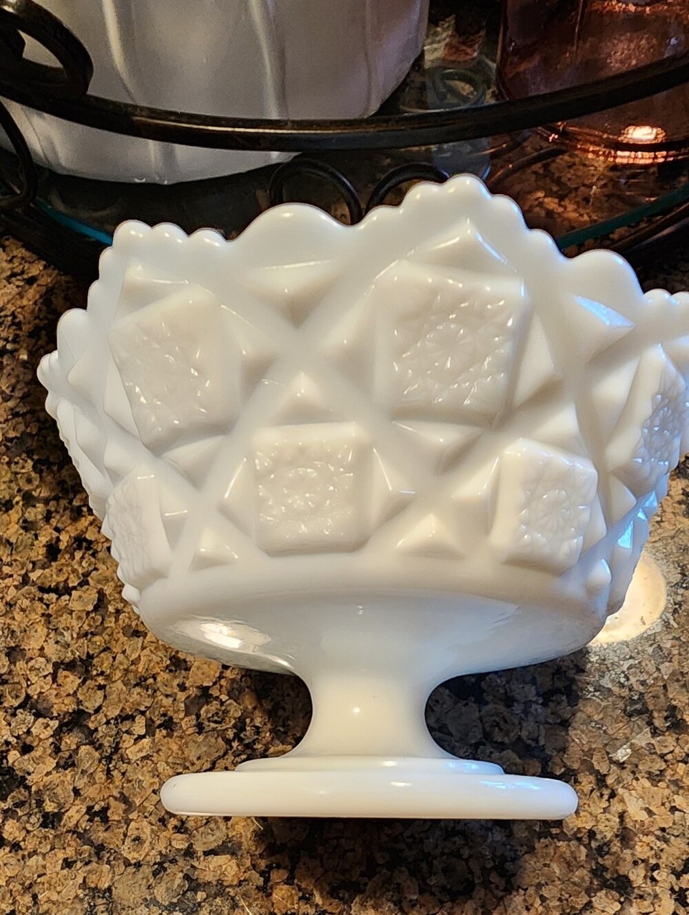 Vintage Westmoreland Old Quilt Footed Candy Dish